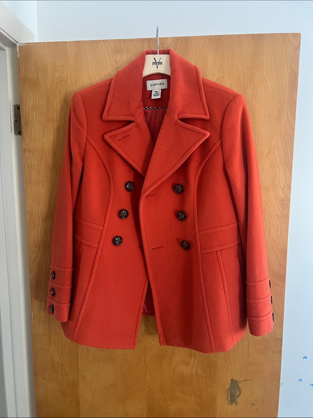 St. John Bright Orange Double-Breasted Pea Coat
